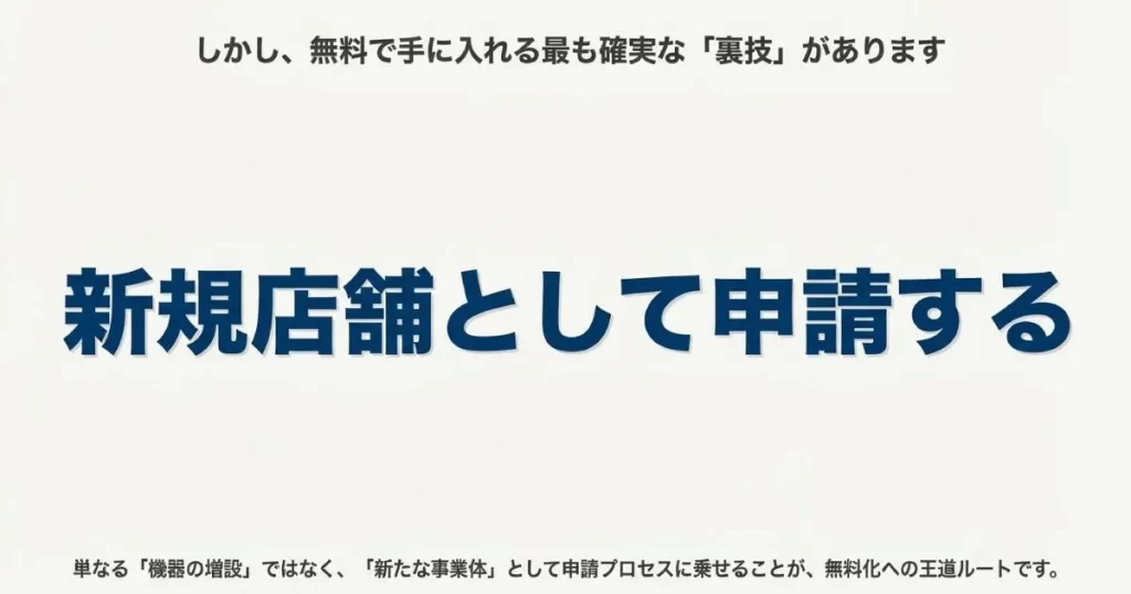「新規店舗として申請する」ことで無料で手に入れる最も確実な裏技を示す図