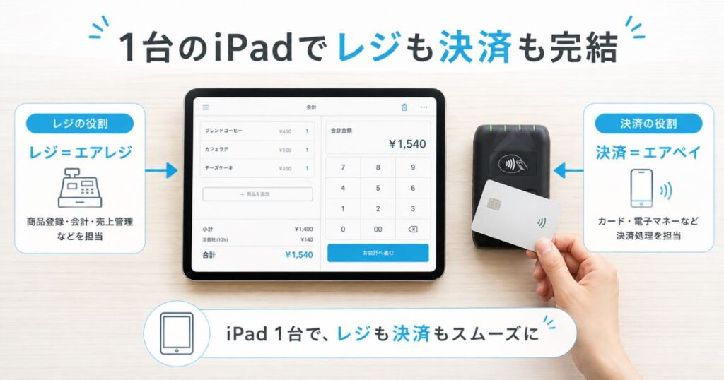 エアペイとエアレジの違いを役割で示したレジ周りの構成イメージ