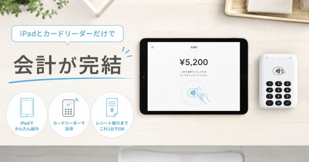 エアペイの対応機種のiPadとカードリーダーを店舗カウンターに置いた様子