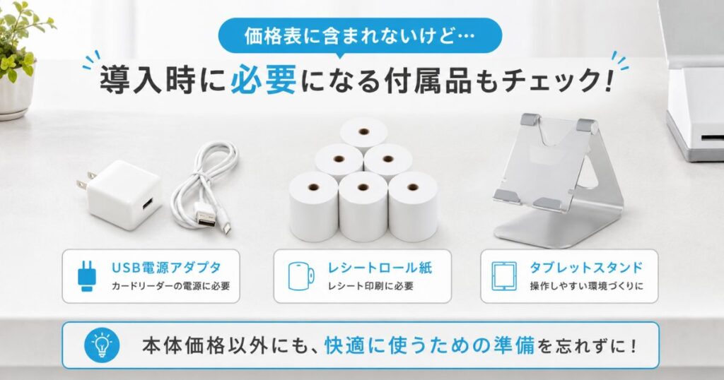 エアレジの初期費用に含まれない電源アダプタやレシートロール紙などの付属品