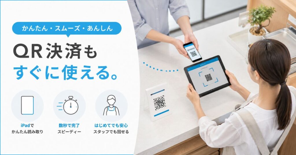 エアレジのQR決済でお客様のスマートフォンのコードをiPadで読み取っている会計の様子