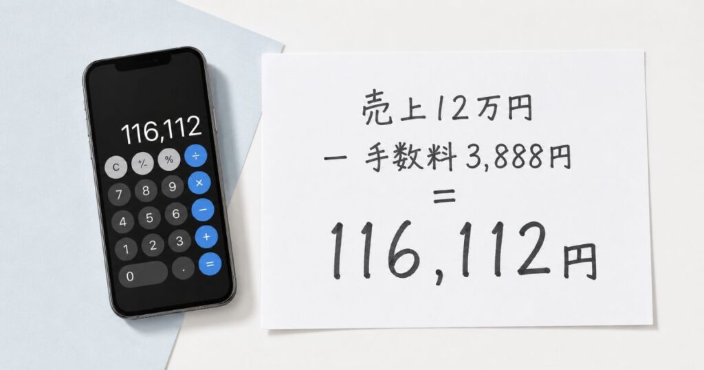 エアレジの決済手数料を引いた入金額を資金繰りメモで計算しているイメージ