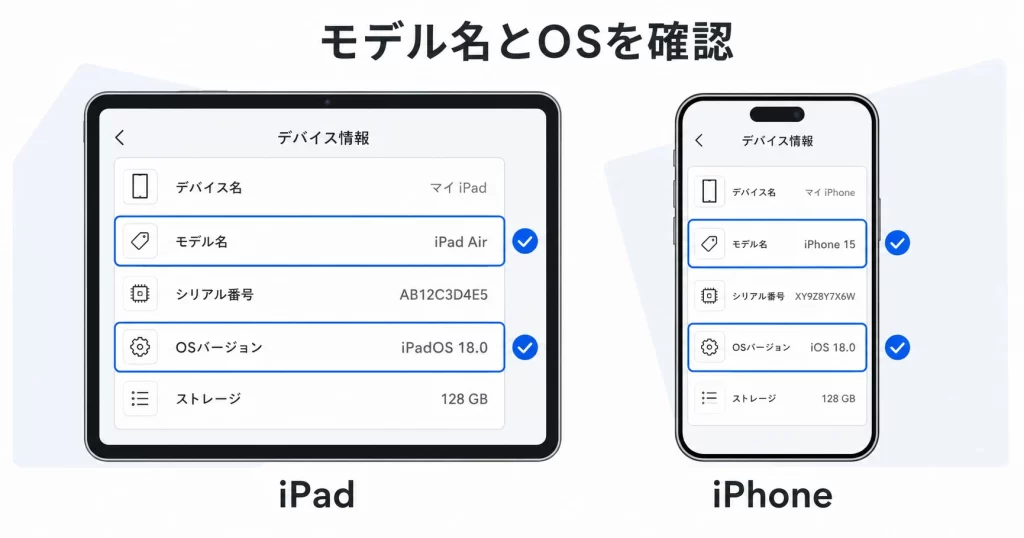 エアレジのキャンペーンで使えるiPadとiPhoneの対応機種と対応OSの確認画面