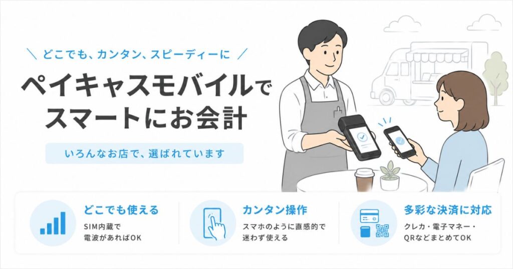 ペイキャスモバイルの口コミで評判の良い持ち運び決済のイメージ