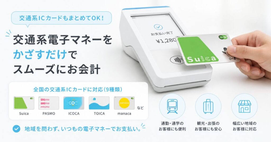 交通系電子マネーをペイキャスモバイルにかざして支払う店頭の様子