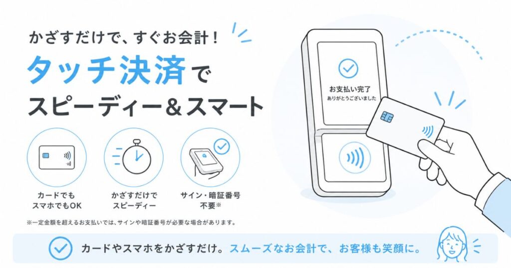 タッチ決済でカードをペイキャスモバイルにかざすお会計の様子