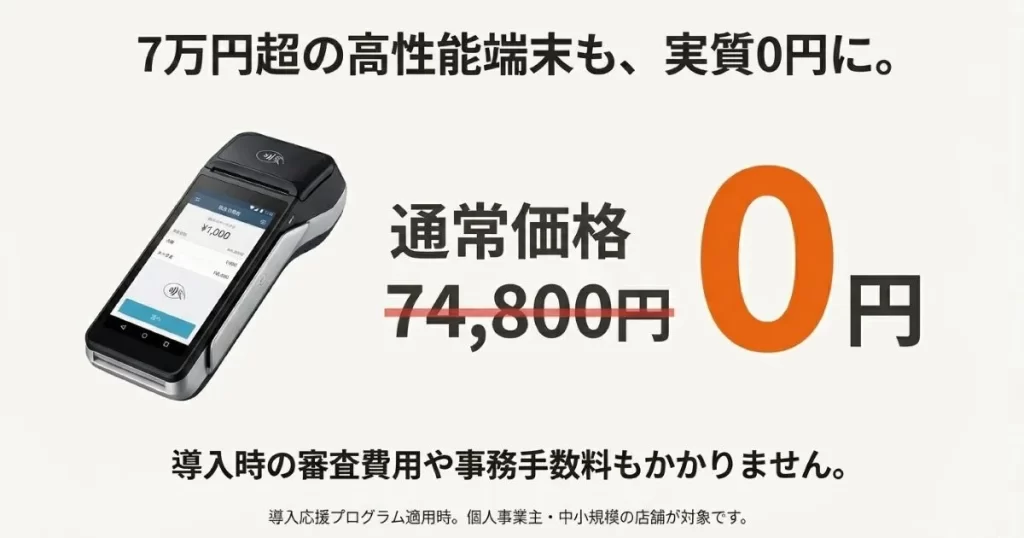 通常74,800円の高性能端末が導入応援プログラム適用で0円になる案内