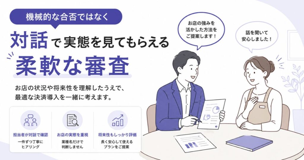 アルファノートの担当者と店主が対話しながら事業の実態を確認する柔軟な審査の様子
