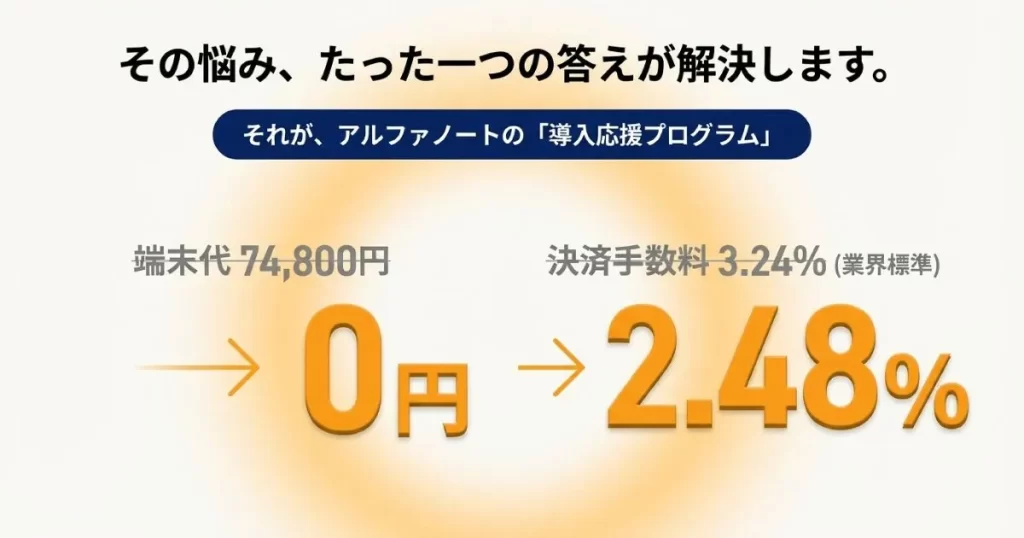 アルファノートのキャンペーンで端末代0円と決済手数料2.48%の最安条件を確定させる方法