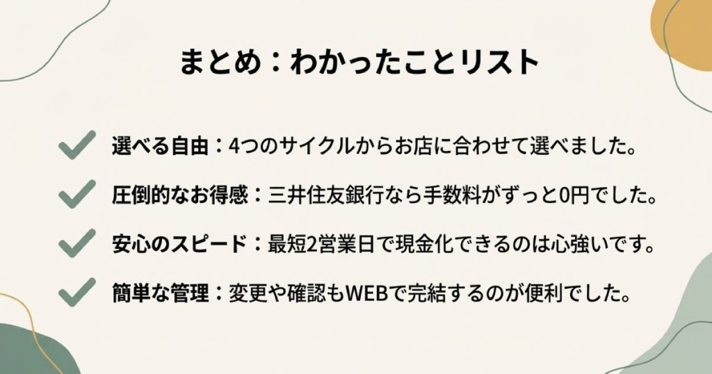 選べる自由、圧倒的なお得感、安心のスピード、簡単な管理の4項目でステラパックのメリットを総括したスライド