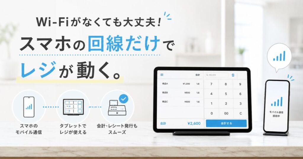 wifiなしでスマホのモバイル通信につないでエアレジを使っているiPadのレジ画面