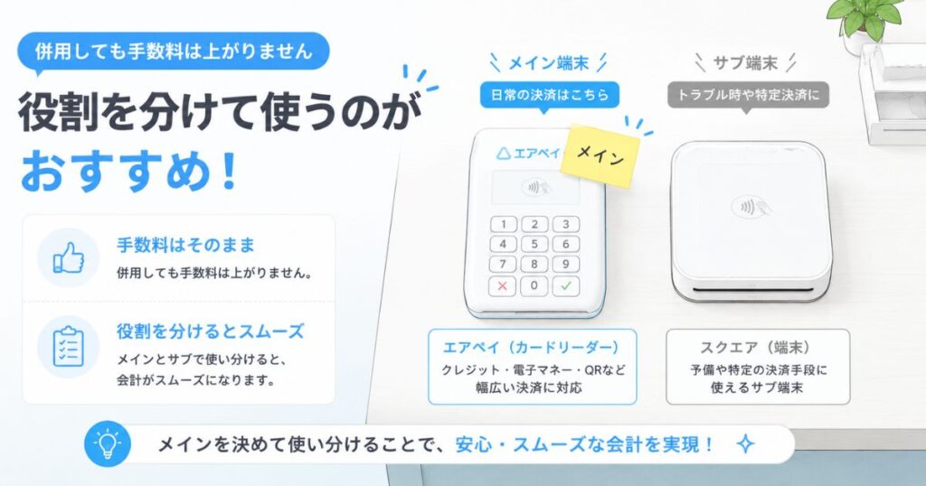 エアペイとスクエアを併用するときのメイン端末とサブ端末の使い分けイメージ