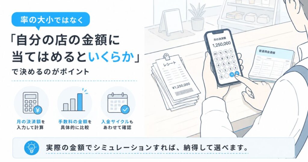エアレジとスクエアの決済手数料と入金サイクルを比較するイメージ