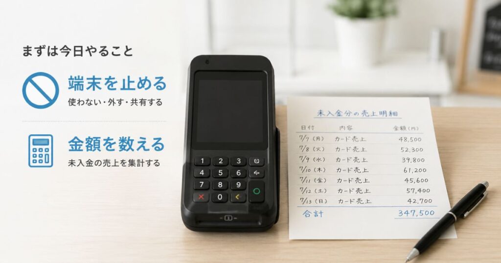 使えなくなったカード決済端末と、手書きで集計した売上明細
