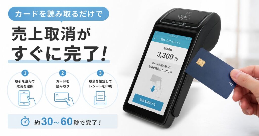 PAYGATEでクレジットカードを読み取って売上取消を確定する場面