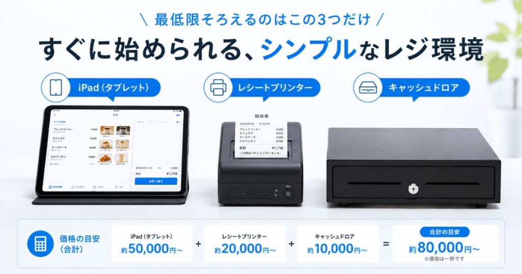 スマレジとAirレジで共通して必要になるiPadとレシートプリンターとキャッシュドロアの機器一式