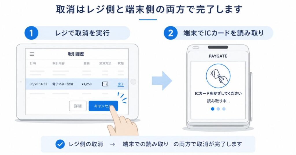 スマレジの取引履歴から電子マネー決済をキャンセルしてPAYGATE端末でICカードを読み取る操作