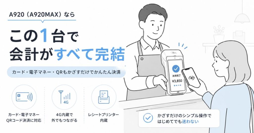 ペイキャスモバイルA920で店舗が会計している使い勝手のイメージ
