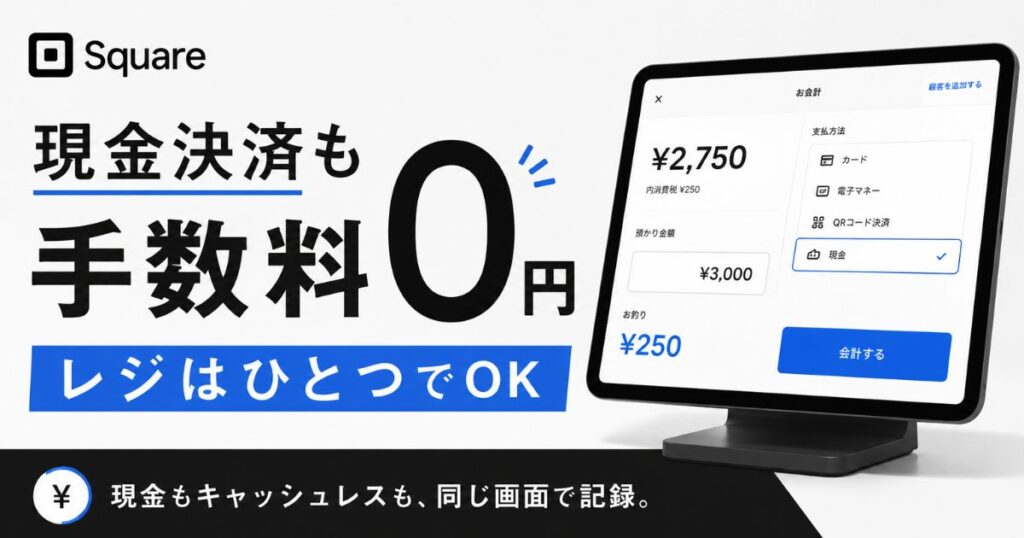 Square(スクエア)の現金決済は手数料0円!キャッシュドロワーと現金管理でレジ締めまで完結