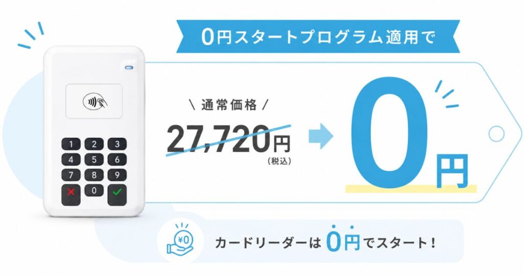 エアペイのカードリーダーの価格が0円スタートプログラムで無料になることを示した図