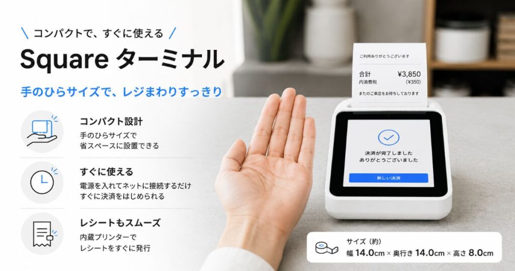 カウンターに設置したSquare ターミナルでレシートを印刷しているところ