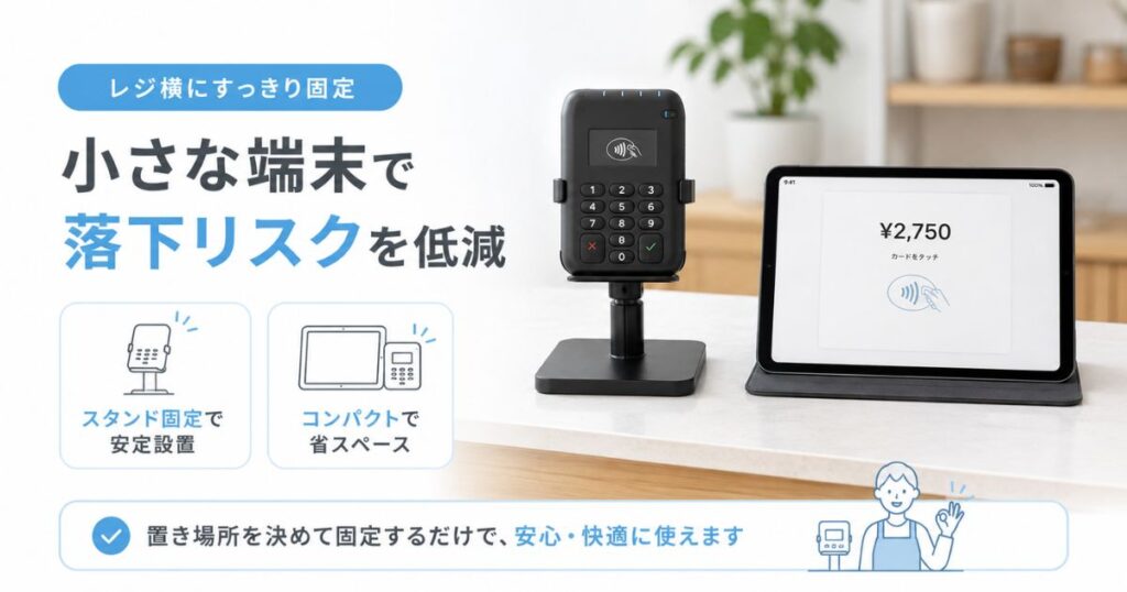 レジ横に固定して設置したエアペイのカードリーダーとiPad
