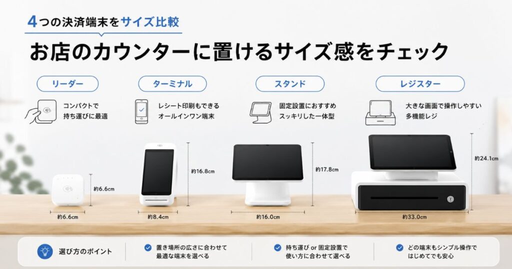 Squareの決済端末を並べて大きさを比べた様子