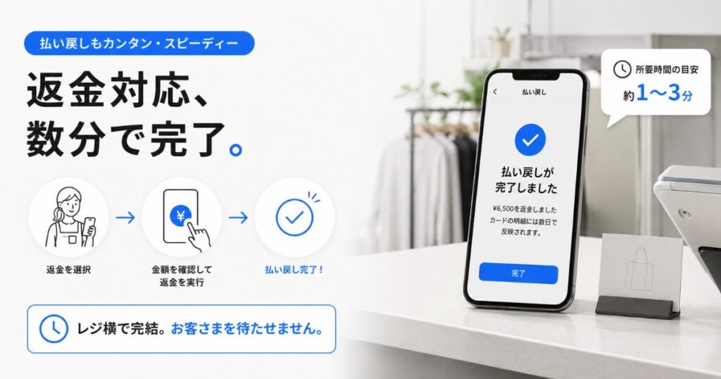 Square POSレジアプリで返金処理が完了した画面をレジで確認するところ