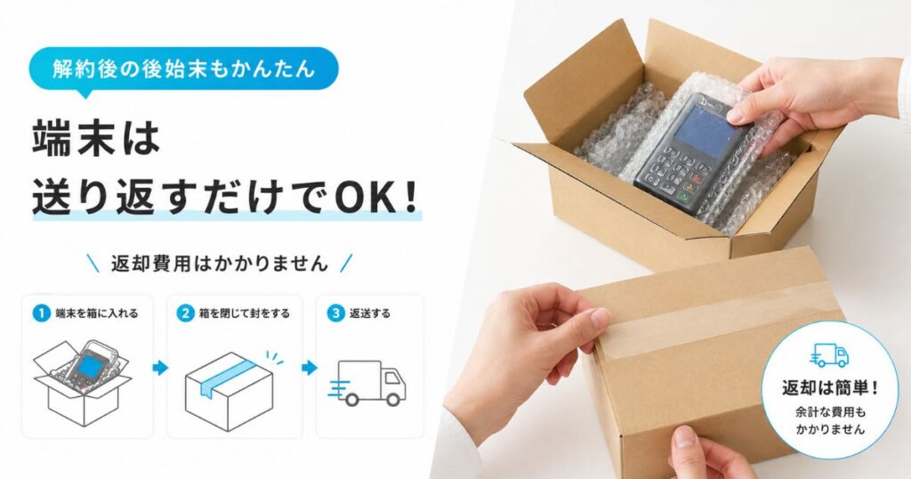STORES 決済の解約にともなう端末返却で決済端末を箱に梱包する場面