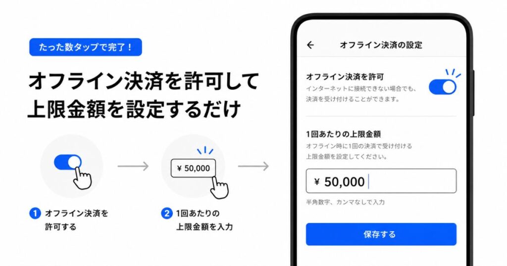 Squareのオフライン決済を許可して上限金額を設定する画面