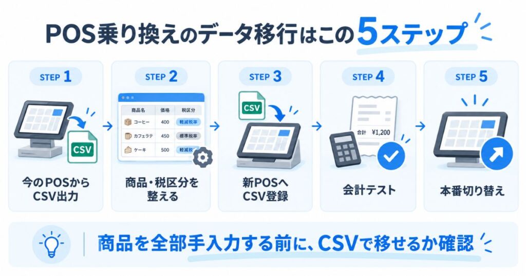 古いPOSレジの商品データをCSVで書き出して新しいPOSレジへ移行する5ステップ